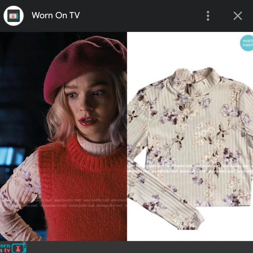 H&M Floral Mock Turtleneck Cropped Top As seen on ENID from Wednesday on Netflix